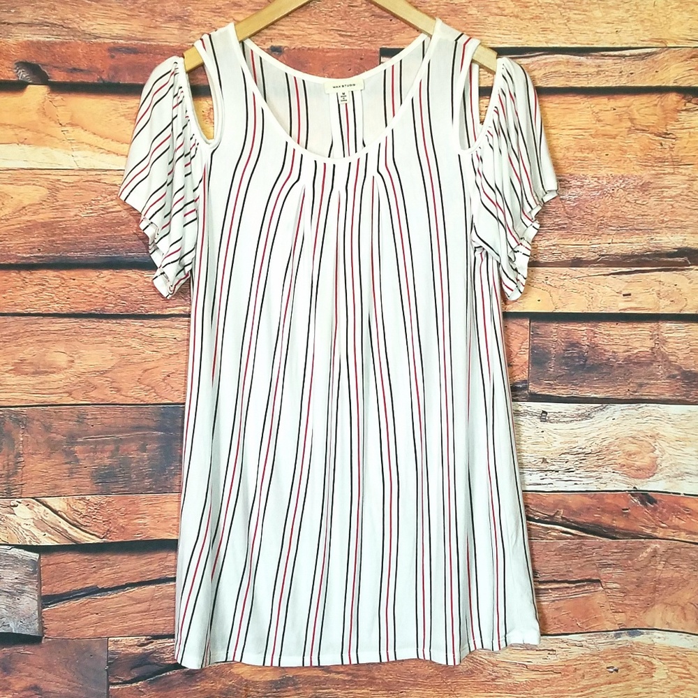 Max Studio Cold Shoulder Striped Top